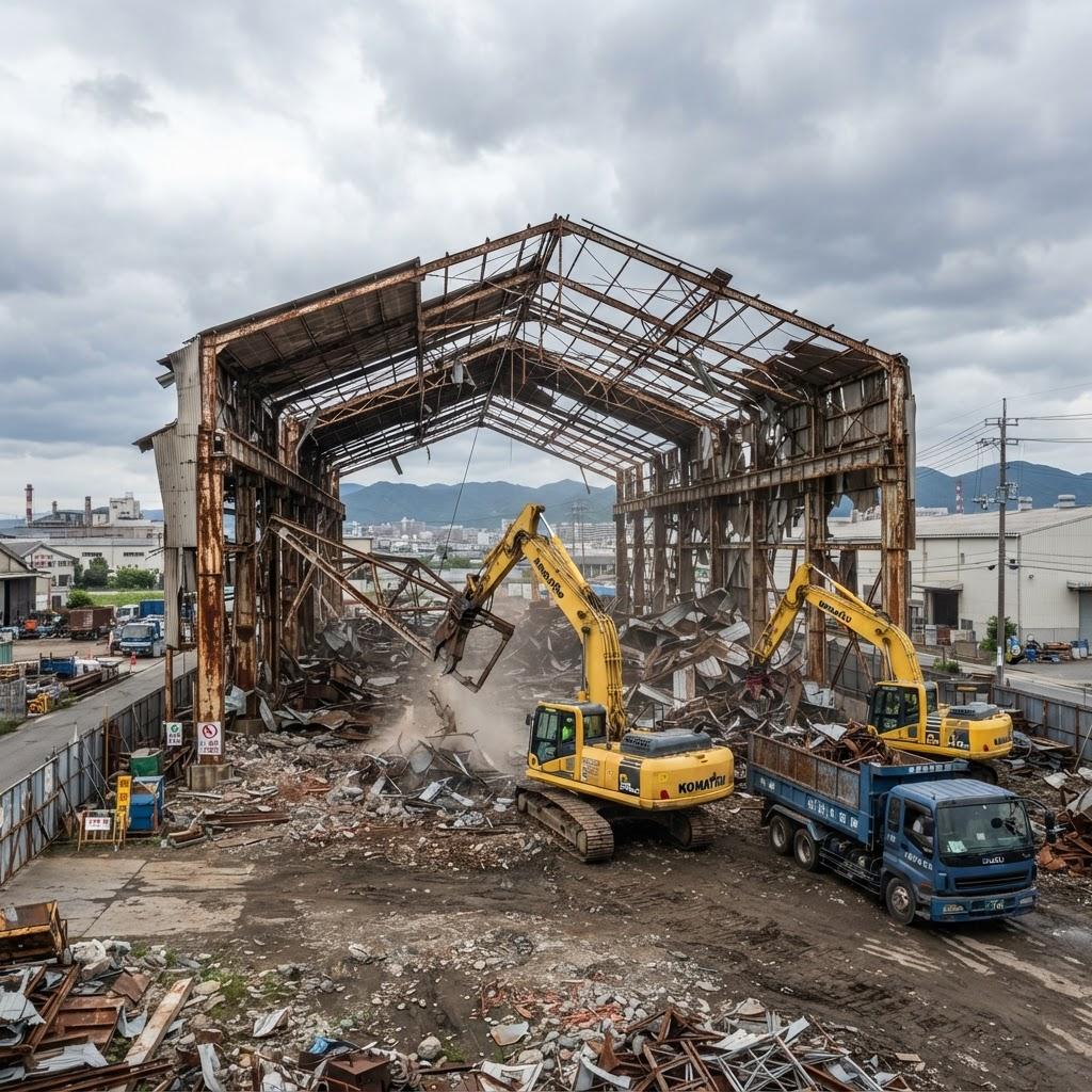 工場・倉庫解体の施工風景